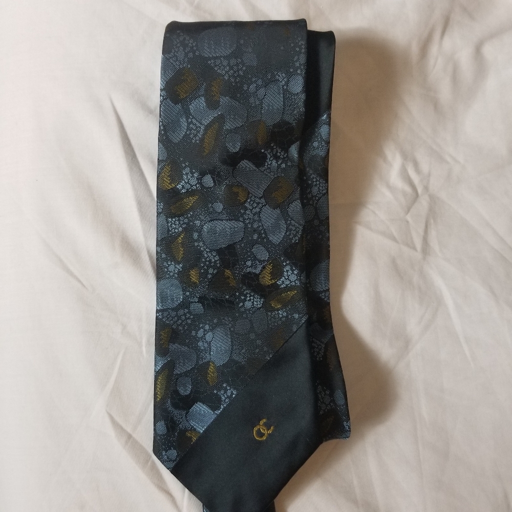 Oleg Cassini Polyester Mens Tie Blue Rust Black - Picture 4 of 6